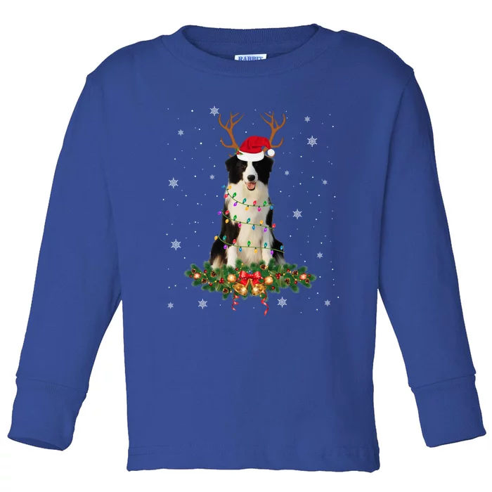 Border Collie Reindeer Santa Hat Xmas Lights Christmas Xmas Meaningful Gift Toddler Long Sleeve Shirt