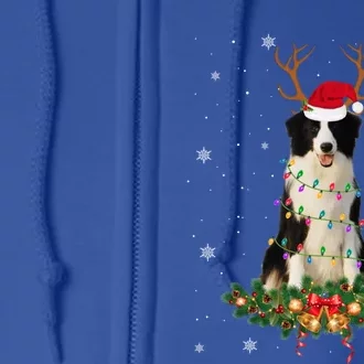 Border Collie Reindeer Santa Hat Xmas Lights Christmas Xmas Meaningful Gift Full Zip Hoodie