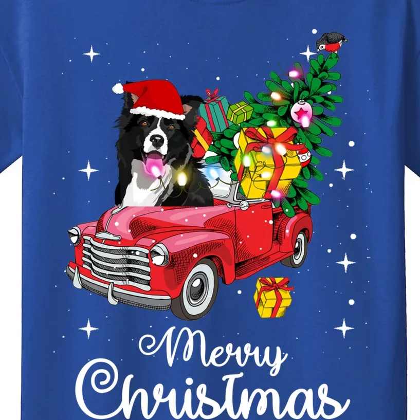 Border Collie Ride Red Truck Christmas Pajama Funny Xmas Dog Gift Kids T-Shirt