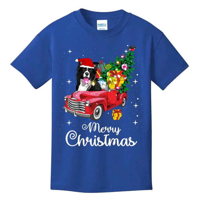 Border Collie Ride Red Truck Christmas Pajama Funny Xmas Dog Gift Kids T-Shirt