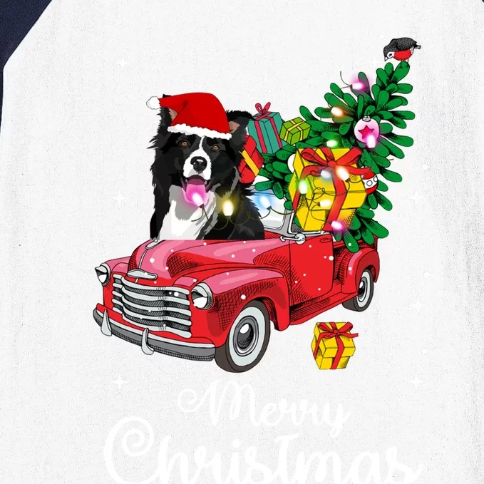 Border Collie Ride Red Truck Christmas Pajama Funny Xmas Dog Gift Baseball Sleeve Shirt