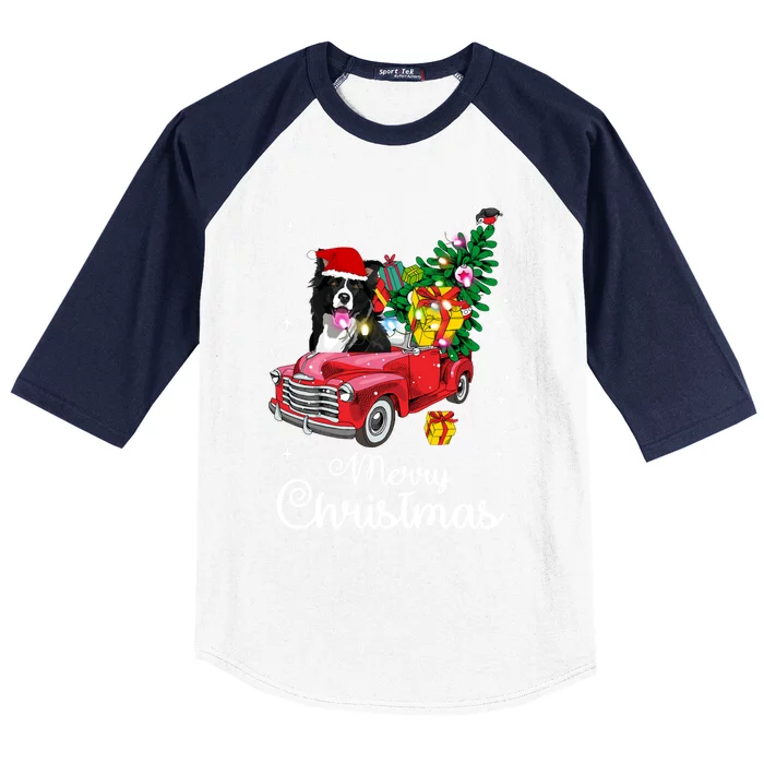 Border Collie Ride Red Truck Christmas Pajama Funny Xmas Dog Gift Baseball Sleeve Shirt