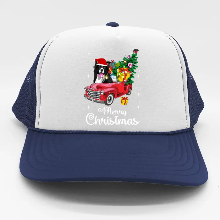 Border Collie Ride Red Truck Christmas Pajama Funny Xmas Dog Gift Trucker Hat