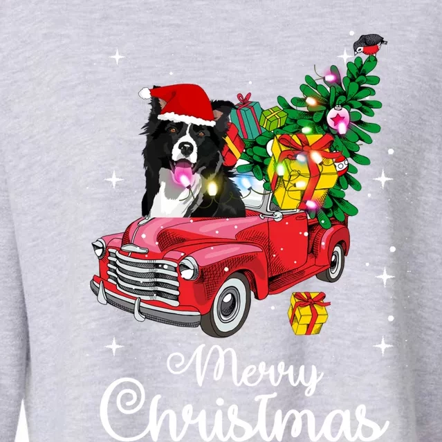 Border Collie Ride Red Truck Christmas Pajama Funny Xmas Dog Gift Cropped Pullover Crew