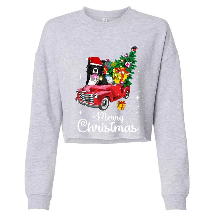 Border Collie Ride Red Truck Christmas Pajama Funny Xmas Dog Gift Cropped Pullover Crew