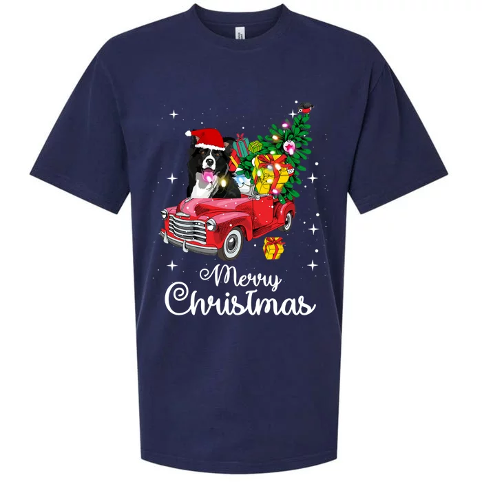 Border Collie Ride Red Truck Christmas Pajama Funny Xmas Dog Gift Sueded Cloud Jersey T-Shirt