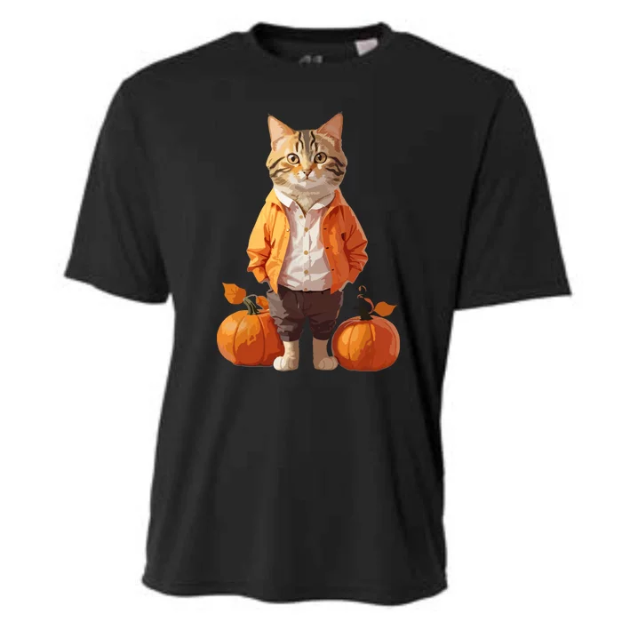 Black Cat Retro Halloween Pumpkin Costume Gift Cooling Performance Crew T-Shirt