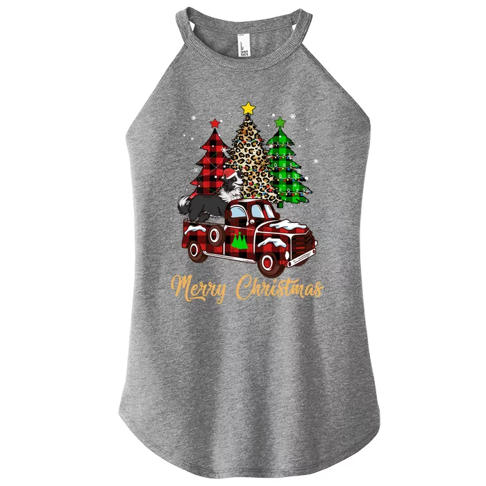 Border Collie Riding Red Truck Xmas Merry Christmas Gift Women’s Perfect Tri Rocker Tank