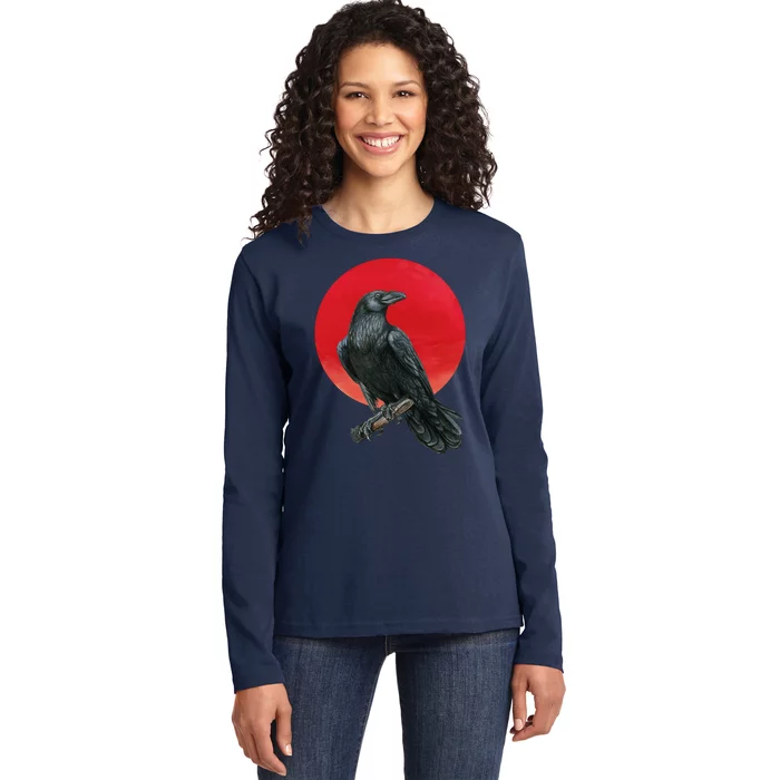 Black Crow Red Moon Ladies Long Sleeve Shirt