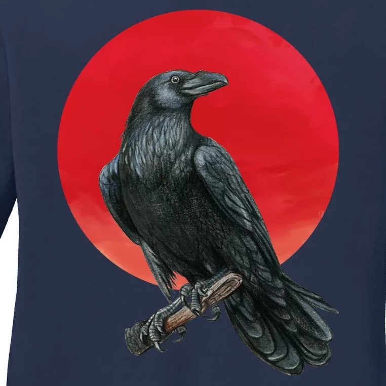 Black Crow Red Moon Ladies Long Sleeve Shirt