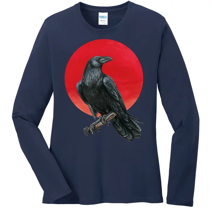 Black Crow Red Moon Ladies Long Sleeve Shirt