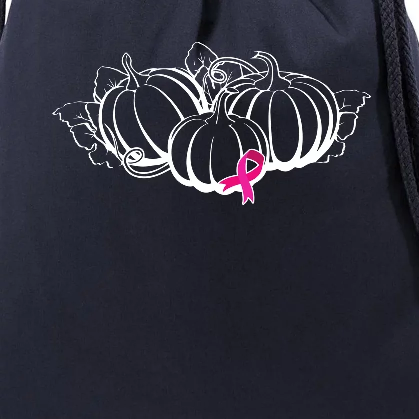 Breast Cancer Ribbon Pumpkin Fall Drawstring Bag