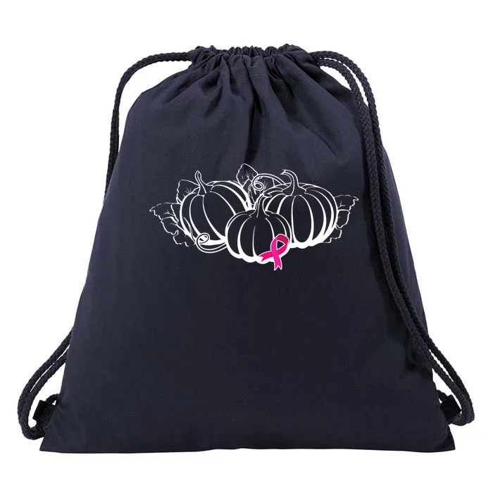 Breast Cancer Ribbon Pumpkin Fall Drawstring Bag