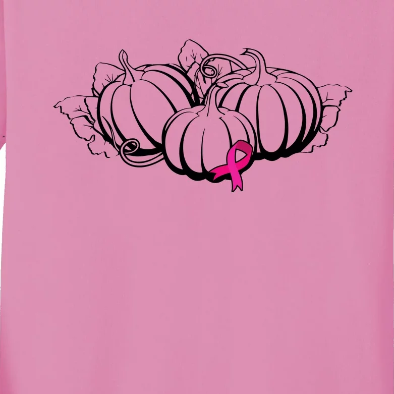 Breast Cancer Ribbon Pumpkin Fall Kids Long Sleeve Shirt