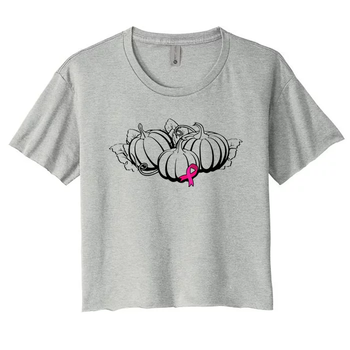 Breast Cancer Ribbon Pumpkin Fall Women's Crop Top Tee