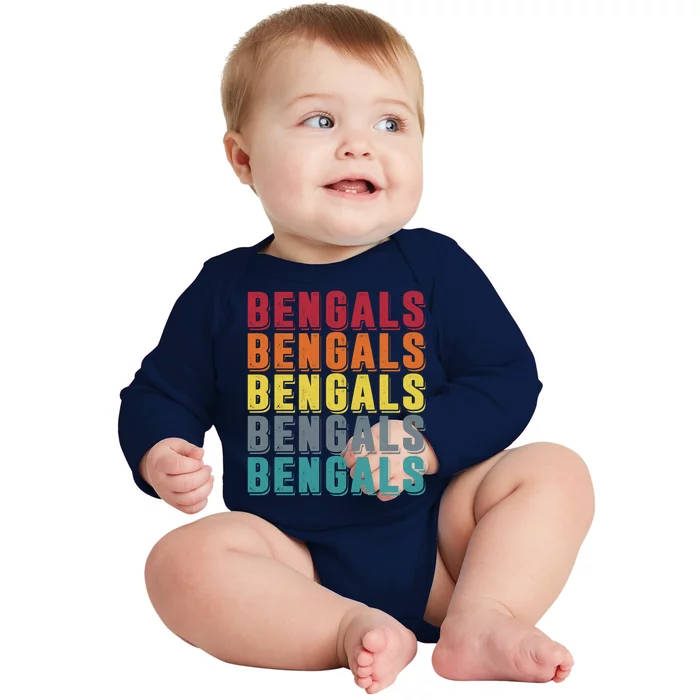 Bengals Colorful Retro Baby Long Sleeve Bodysuit