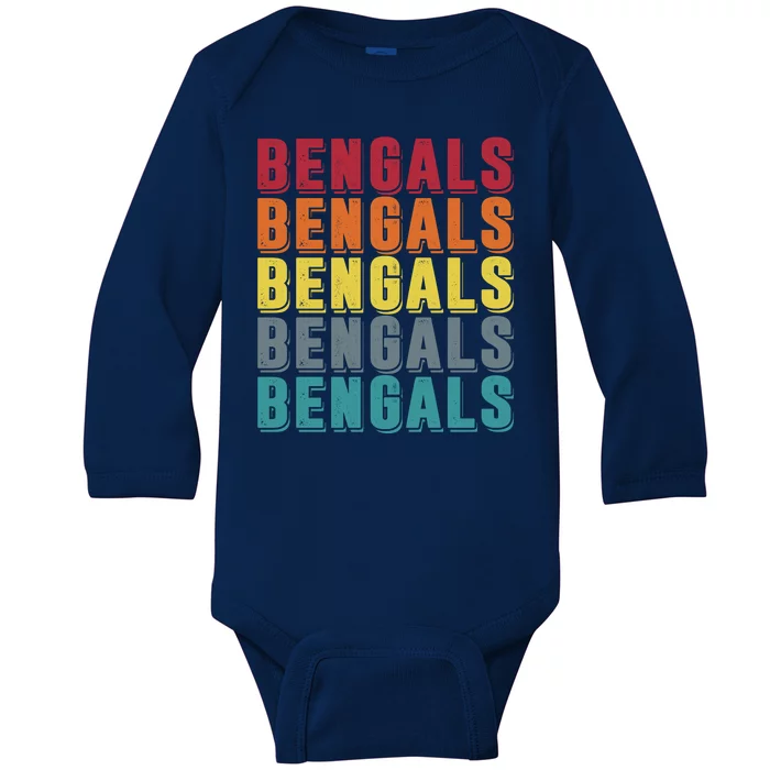 Bengals Colorful Retro Baby Long Sleeve Bodysuit