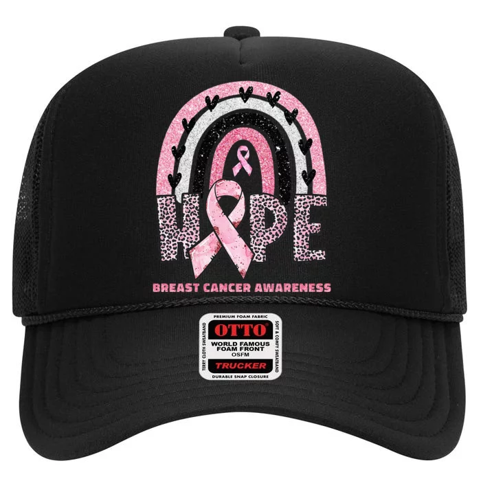 Breast Cancer Rainbow In October We Wear Pink Hope Support High Crown Mesh Trucker Hat