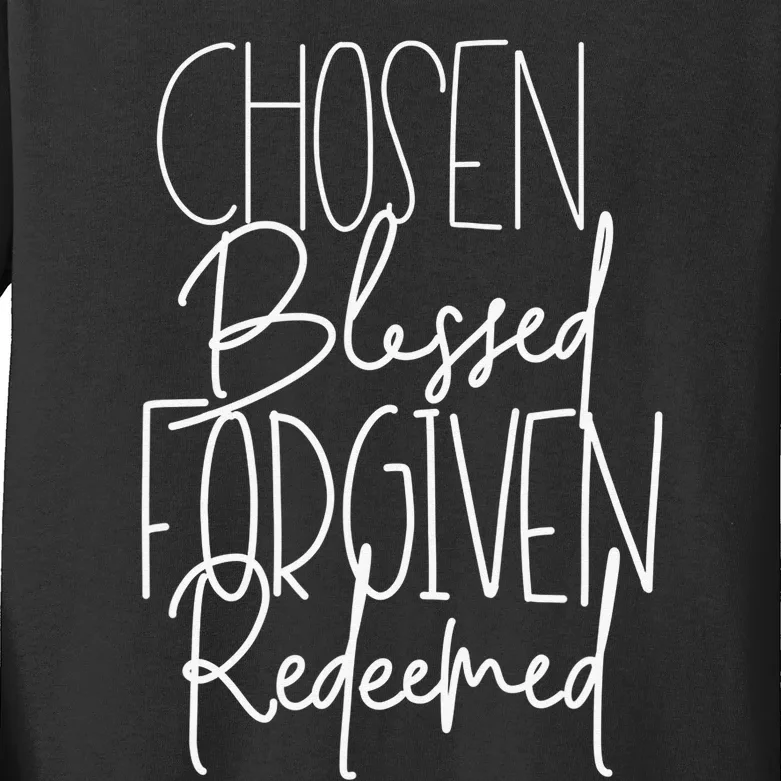 Blessed Chosen Redeemed Forgiven Christian Family Kids Long Sleeve Shirt