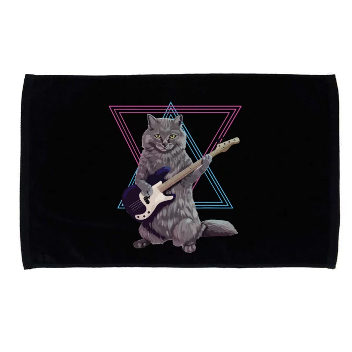 Bass Cat Rock Kitty On A Bass Guitar Microfiber Hand Towel