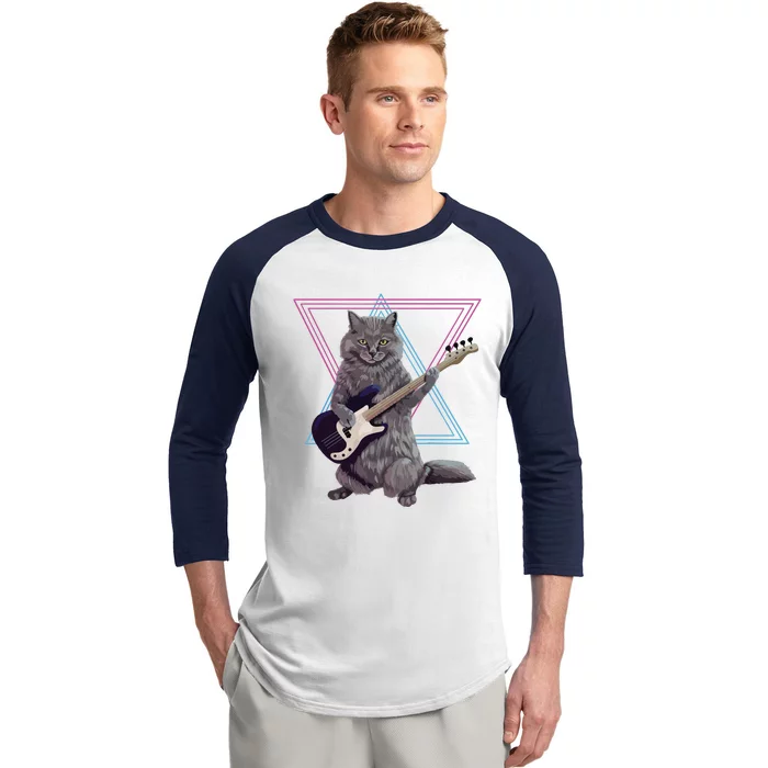 Bass Cat Rock Kitty On A Bass Guitar Baseball Sleeve Shirt