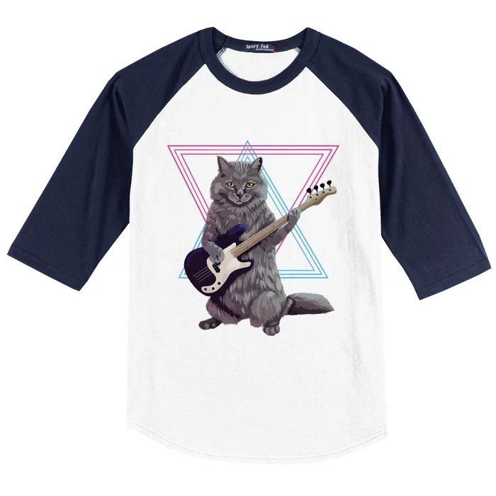 Bass Cat Rock Kitty On A Bass Guitar Baseball Sleeve Shirt