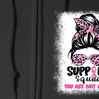 Breast Cancer Support Squad Messy Bun Pink Warrior Awareness Full Zip Hoodie