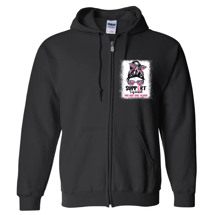 Breast Cancer Support Squad Messy Bun Pink Warrior Awareness Full Zip Hoodie