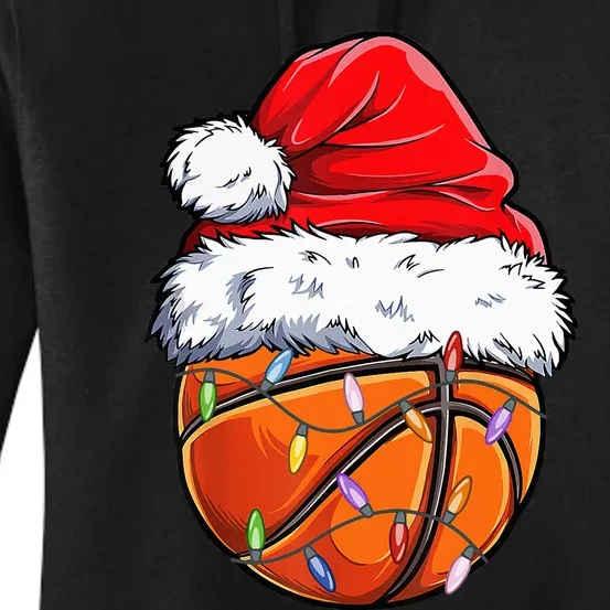 Basketball Christmas Santa Hat Funny Basketball Xmas Women's Pullover Hoodie