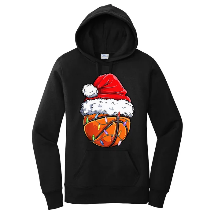 Basketball Christmas Santa Hat Funny Basketball Xmas Women's Pullover Hoodie