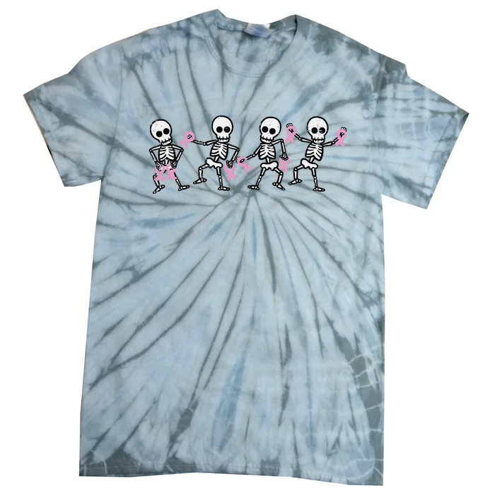 Breast Cancer Skeletons Dancing Awareness Tie-Dye T-Shirt