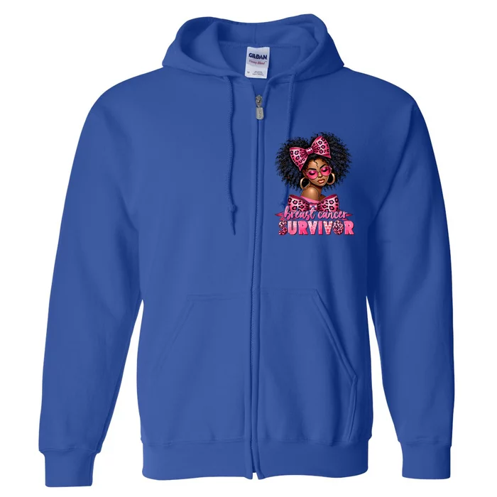 Breast Cancer Survivor Afro Queen Black Ribbon Full Zip Hoodie