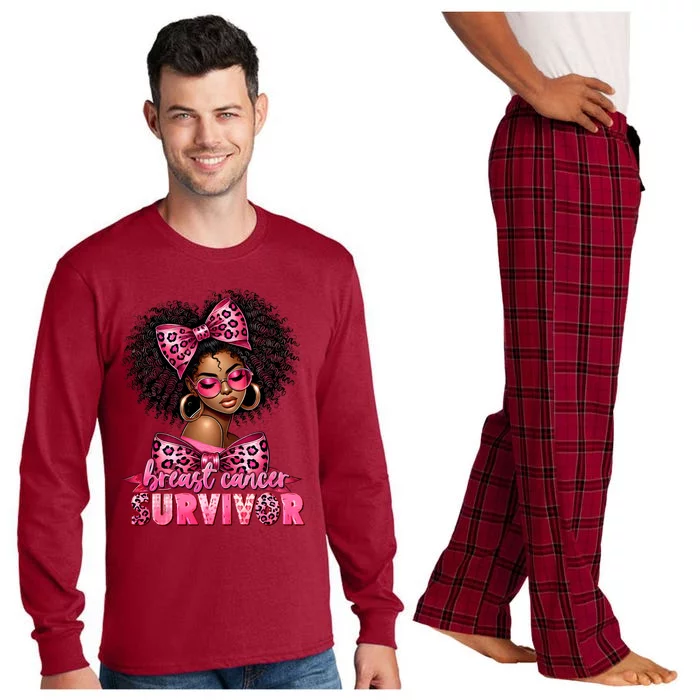 Breast Cancer Survivor Afro Queen Black Ribbon Long Sleeve Pajama Set