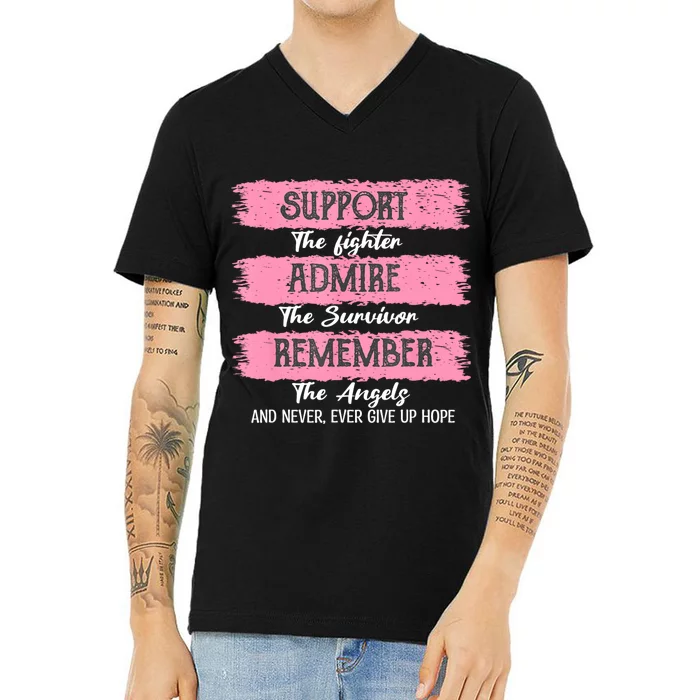 Breast Cancer Support Admire Honor Breast Cancer Awareness V-Neck T-Shirt