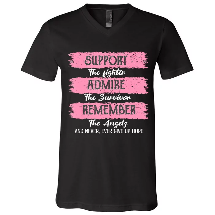 Breast Cancer Support Admire Honor Breast Cancer Awareness V-Neck T-Shirt