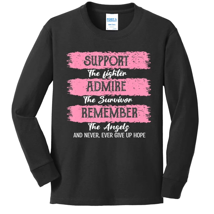 Breast Cancer Support Admire Honor Breast Cancer Awareness Kids Long Sleeve Shirt