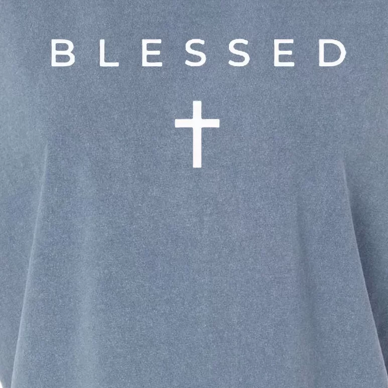 Blessed Cross Subtle Christian Minimalist Religious Faith Garment-Dyed Women's Muscle Tee