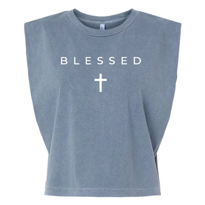 Blessed Cross Subtle Christian Minimalist Religious Faith Garment-Dyed Women's Muscle Tee