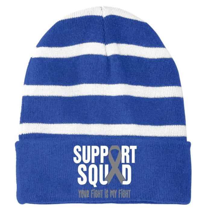 Brain Cancer Support Squad Brain Cancer Awareness Gift Striped Beanie with Solid Band