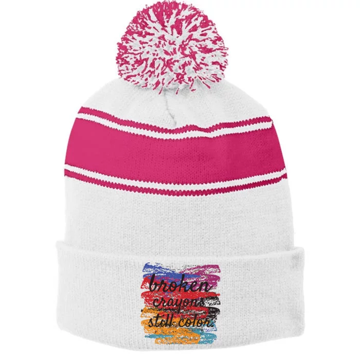 Broken Crayons Still Broken Crayons Still Stripe Pom Pom Beanie