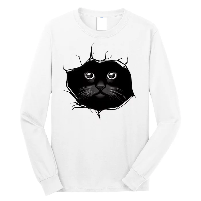 Black Cat Stares At You Cat Eyes Long Sleeve Shirt