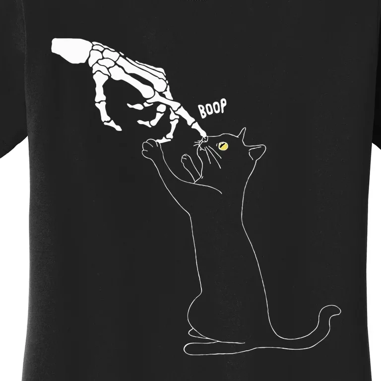 Black Cat Skeleton Hand Boop Cat Nose Women's T-Shirt