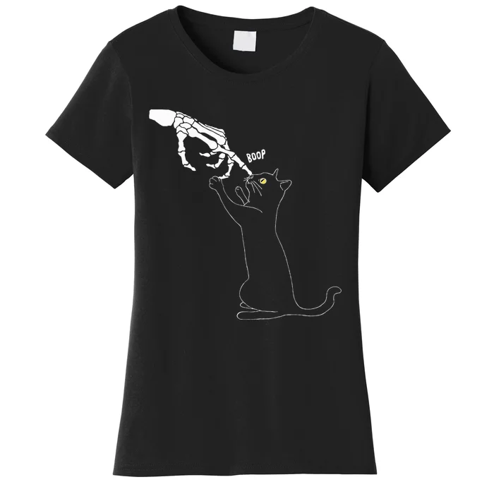 Black Cat Skeleton Hand Boop Cat Nose Women's T-Shirt