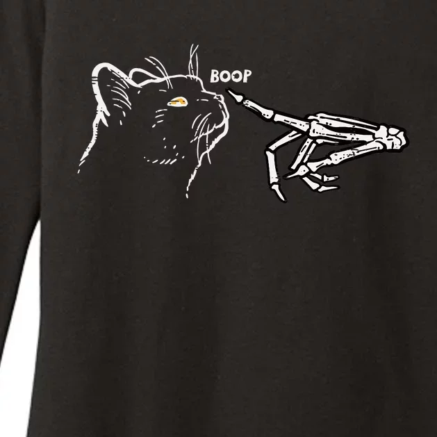 Black Cat Skeleton Hand Boop Halloween Pet Womens CVC Long Sleeve Shirt