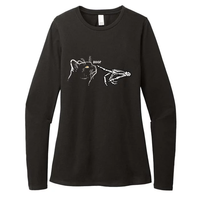 Black Cat Skeleton Hand Boop Halloween Pet Womens CVC Long Sleeve Shirt