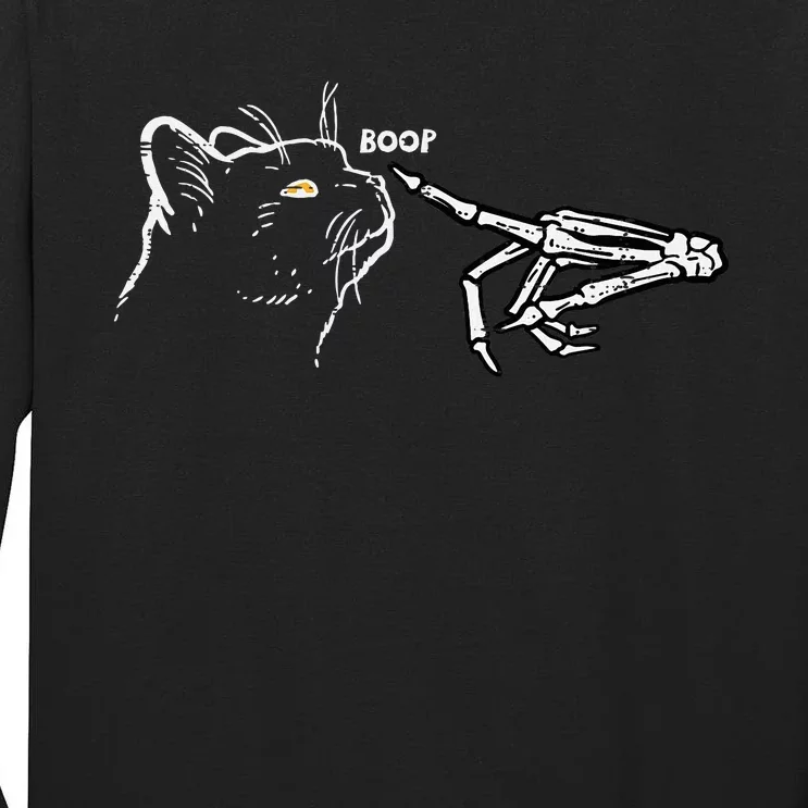 Black Cat Skeleton Hand Boop Halloween Pet Tall Long Sleeve T-Shirt