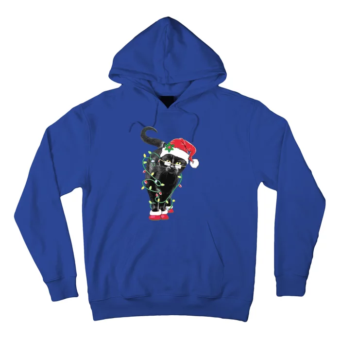 Black Cat Santa Tangled Up In Christmas Lights Gift Great Gift Hoodie