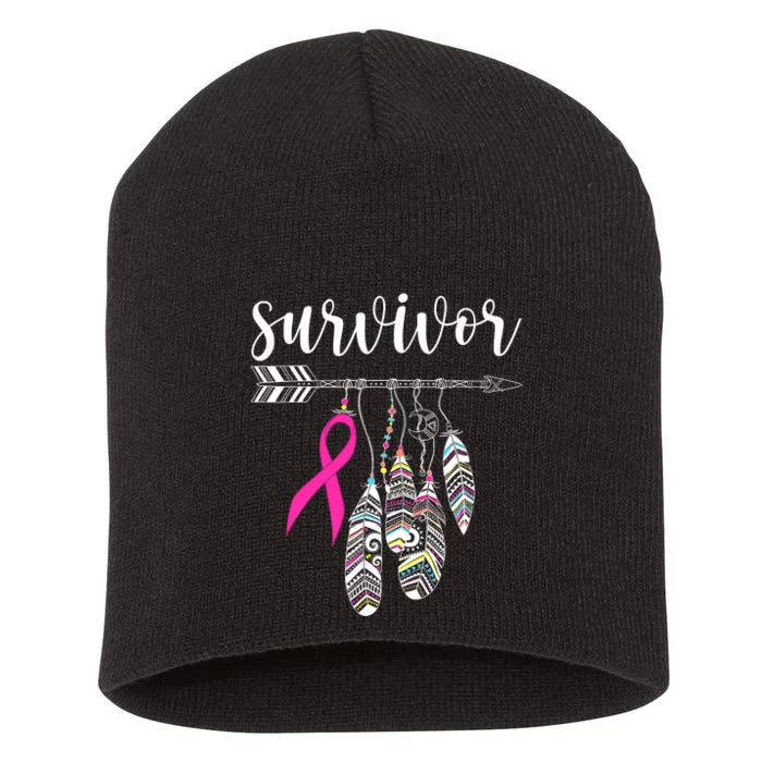 Breast Cancer Survivor Warrior Pink Breast Cancer Ribbon Short Acrylic Beanie