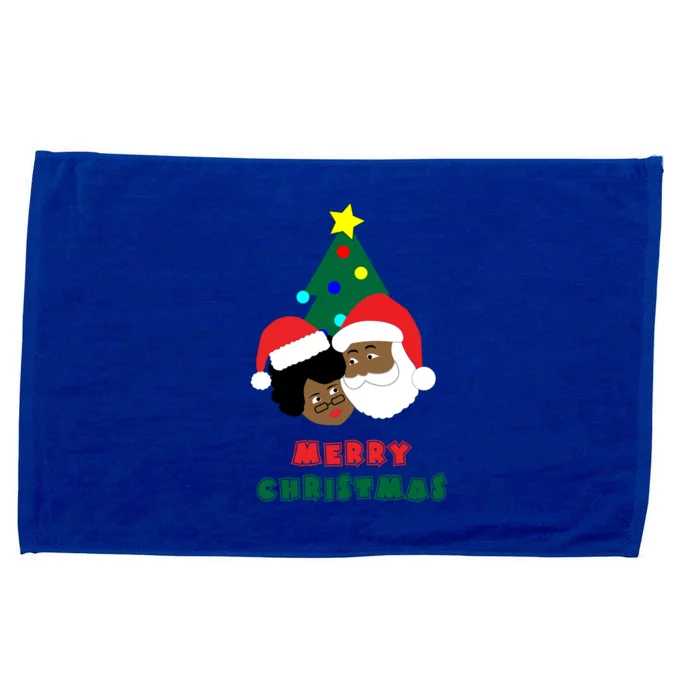 Black Couple Santa And Mrs Claus Merry Christmas Tree Gift Microfiber Hand Towel