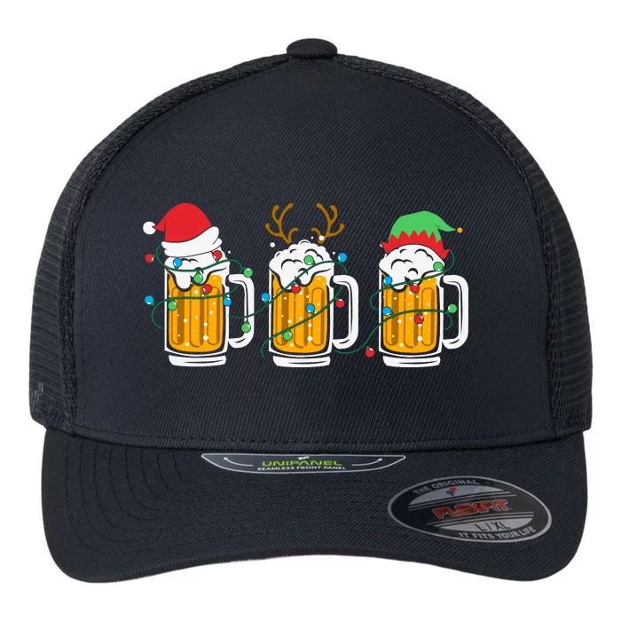 Beer Christmas Santa Reinbeer Xmas Light Xmas Holiday Flexfit Unipanel Trucker Cap